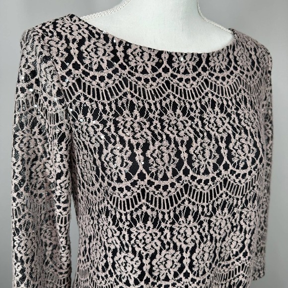 JH Evenings Black & Tan Crocheted Accent Dress, size 8 - Picture 2 of 8
